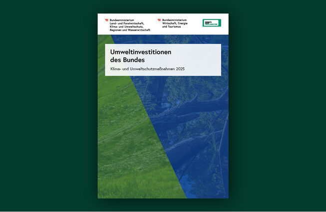 Deckblatt mit den Titeln 'Umweltinvestitionen des Bundes' und 'Klima- und Umweltschutzmaßnahmen 2025' sowie Logos des Bundesministeriums für Umwelt, Naturschutz, Klima- und Verbraucherschutz und des Bundesministeriums für Wirtschaft, Energie und Tourismus mit Link zur Detailseite