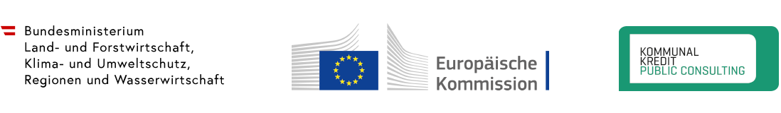 Logoleiste mit dem Logo des BMLUKs, der Europäischen Kommission und der KPC